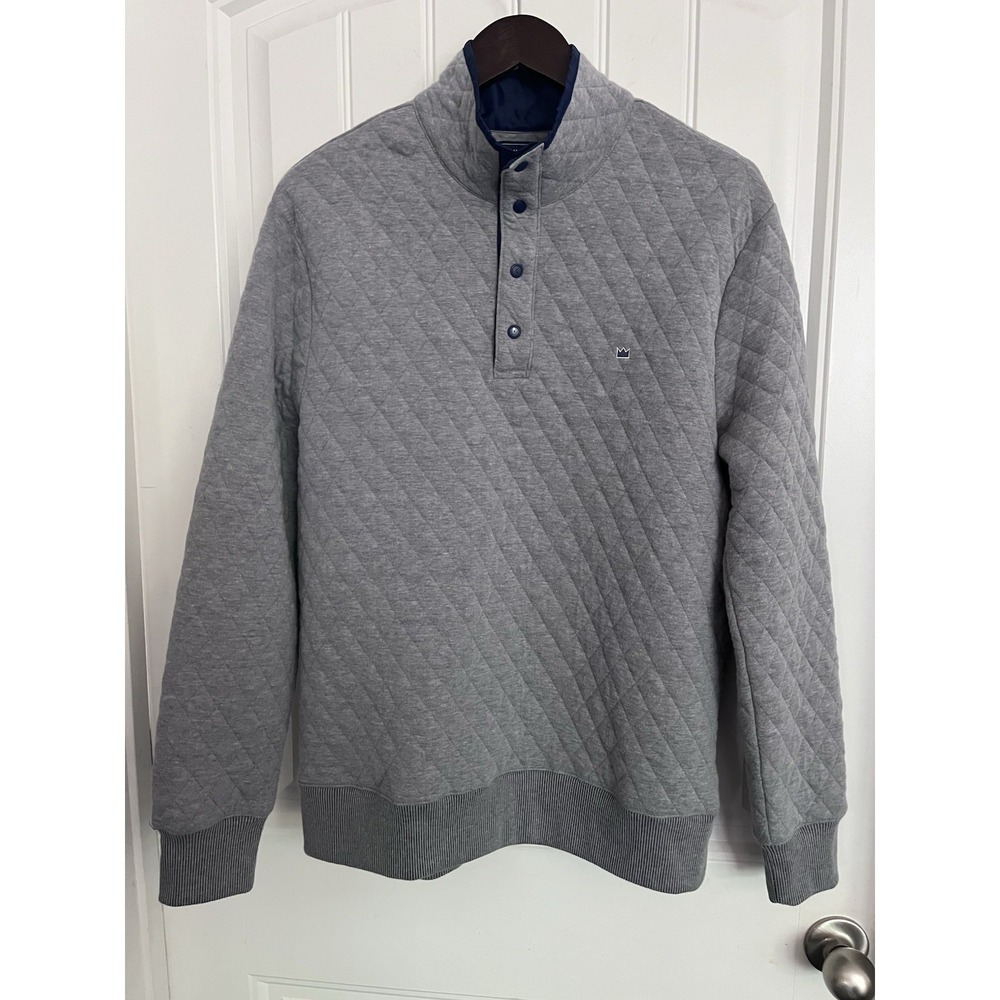 Crown & Ivy Mens Medium Gray Quilted Quarter Zip Sweatshirt Golf Shirt 529